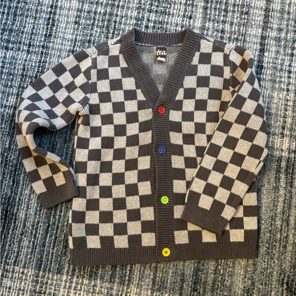 Tea Collection Kids Checkerboard Cardigan - Grey